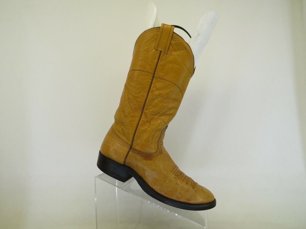 NOCONA Brown Leather Ostrich Cowboy Western Boots Mens Size 7 D